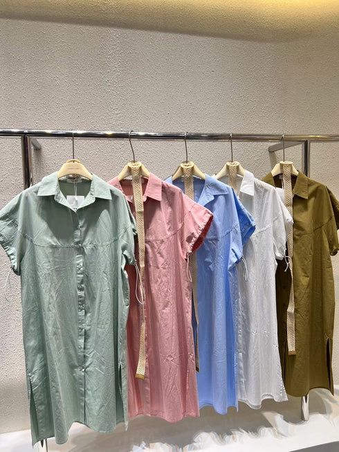 WANWAN Long Bottons Down Dress With Belt